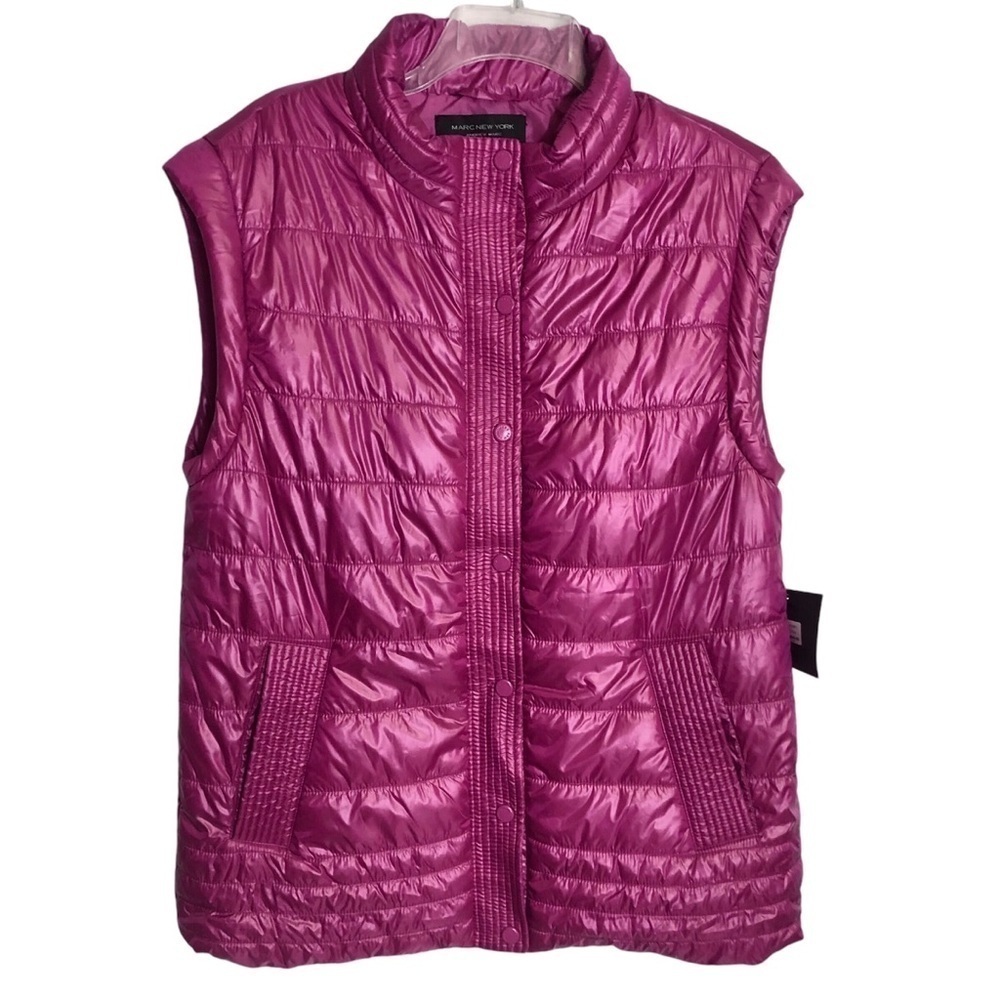Marc New York Marc Fisher Quilted Vest Packable Snap Oversized Fit Fuchsia S
